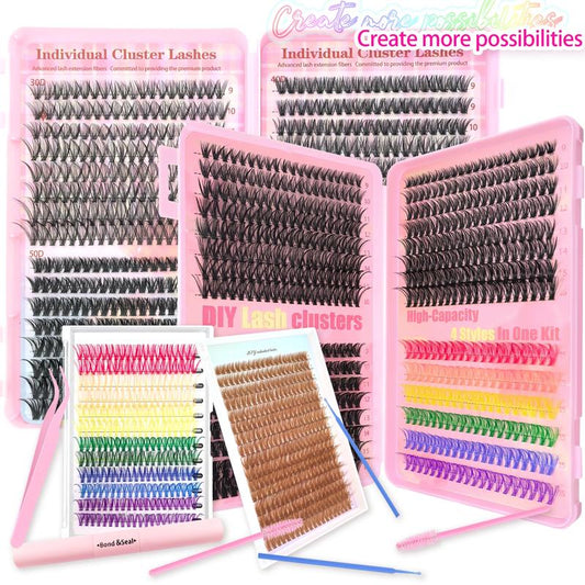 DIY D Curl Lash Clusters – 9–16mm Rainbow Colored Eyelash Extensions – Ultra Soft, Reusable Lashes for Beginners, Festivals & Parties