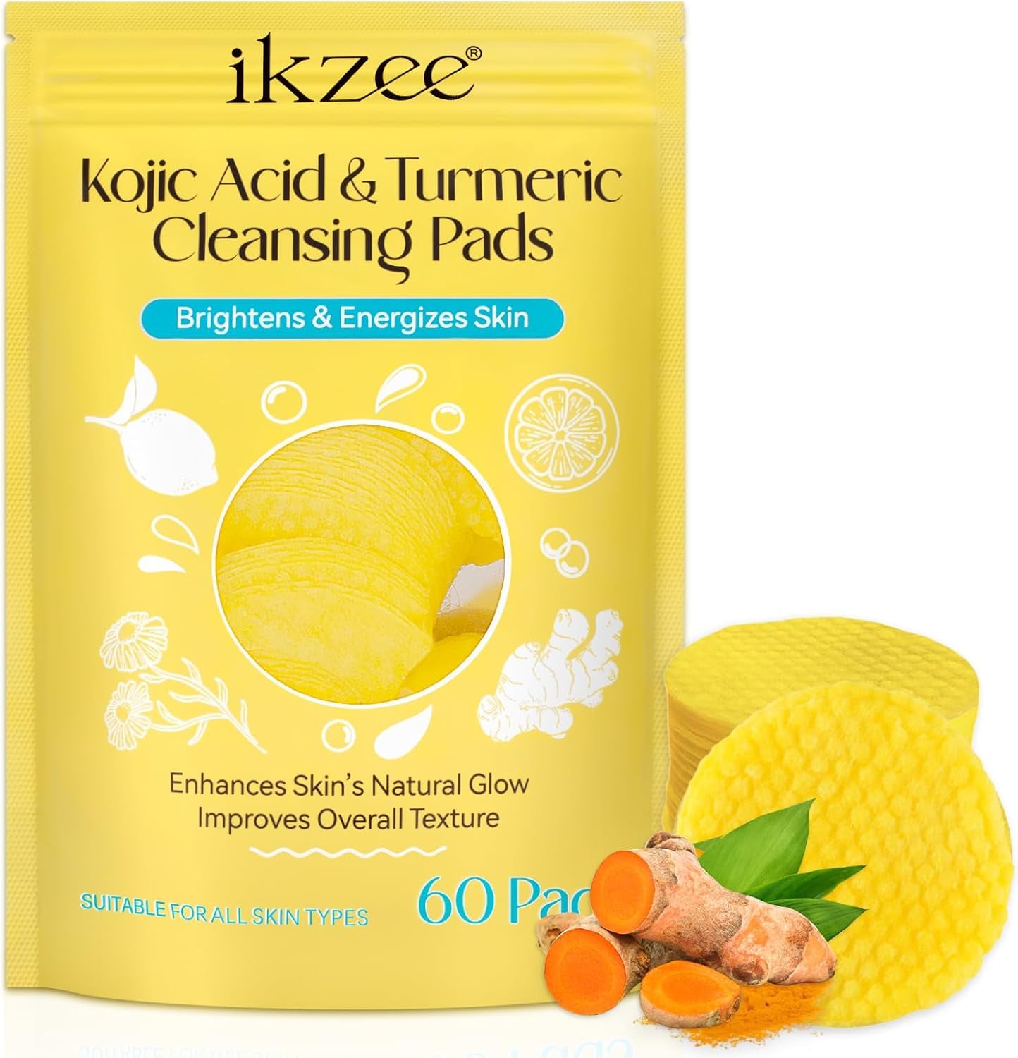 60 Turmeric Kojic Acid Pads – Exfoliating & Brightening