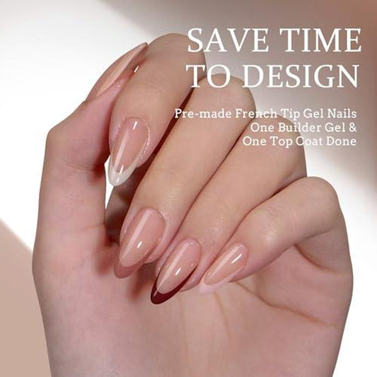 BTArtboxnails XCOATTIPS French Tip Press-On Nails – Medium Almond Soft Gel Nail Tips in Skin Tones – Soak-Off Acrylic Fake Nails for Valentine's Day Gift