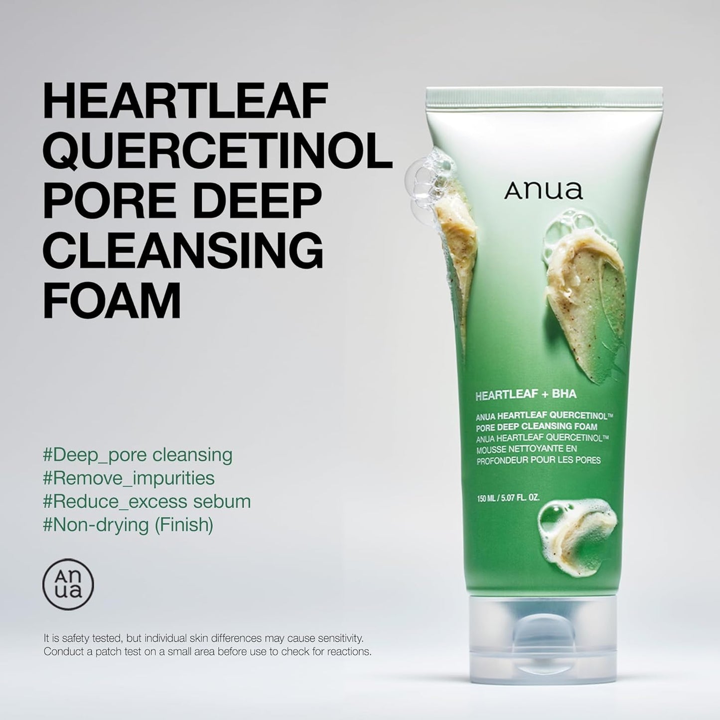 Korean Heartleaf Deep Cleanser – Pore Purifying Foam with Quercetinol & Hydrating Hyaluronic Acid (150ml)