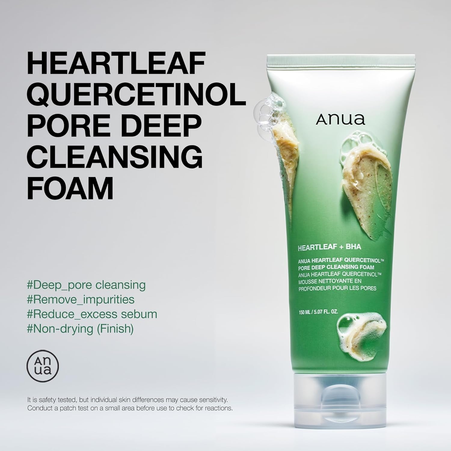 Korean Heartleaf Deep Cleanser – Pore Purifying Foam with Quercetinol & Hydrating Hyaluronic Acid (150ml)